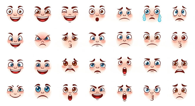 Emotions faces cartoon expressions.