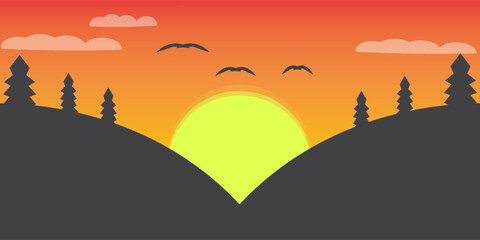 Fototapeta premium Explainer Video animation background. Simple Flat 2D Sunset landscape cartoon-like animation.