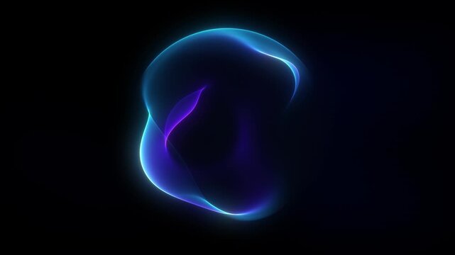 Glowing blue purple neon orb sphere blob shape. Fluid wave ripple motion flow. Luminous gradient energy core in dark space. Abstract digital field. Seamless loop futuristic technology