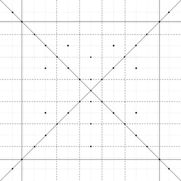 Abstract geometric background with symmetrical points on a grid and intersecting diagonal lines.