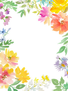Watercolor floral vector background with abstract hand painted colorful wild flowers for banner, greeting card and social media