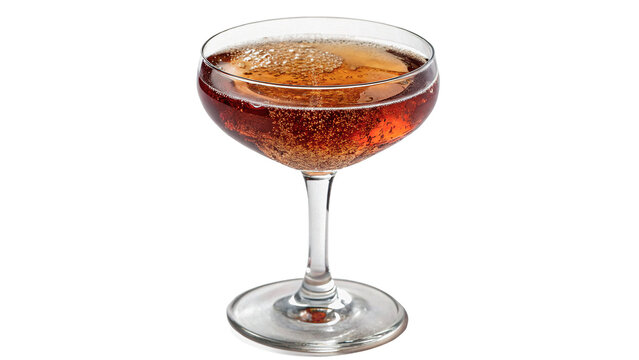Cocktail in a glass with bubbles served at a bar during evening hours