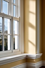 Fototapeta premium Interior window with white frame and sunny shadows