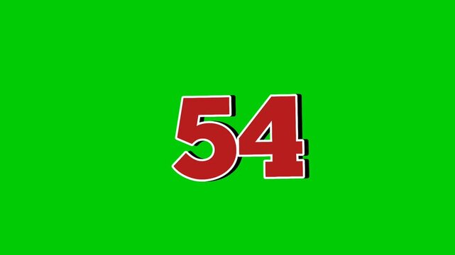 Number 54 symbol sign animation motion graphics cartoon green screen background.Red number smoke effects video elements