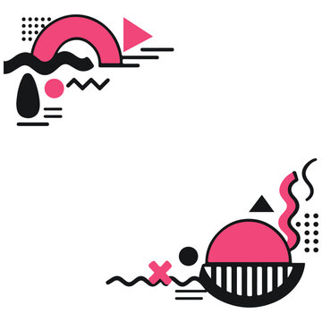  Memphis Style Corner Ornament Vector Set &ndash; Playful Retro 80s Abstract Shapes, Dots and Curves, Minimal Decorative Elements, Clean Black Design on White Background