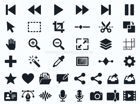 Media Playback Editing and Content Creation Symbols for Digital Production