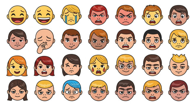 Faces Emotions Cartoon Characters.