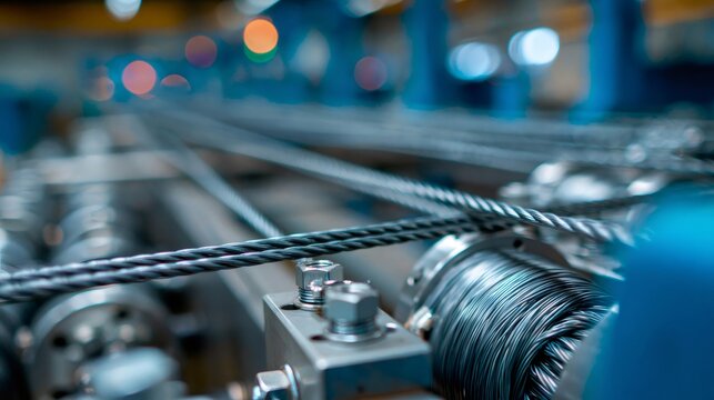 Steel wire cable manufacturing process in industrial factory