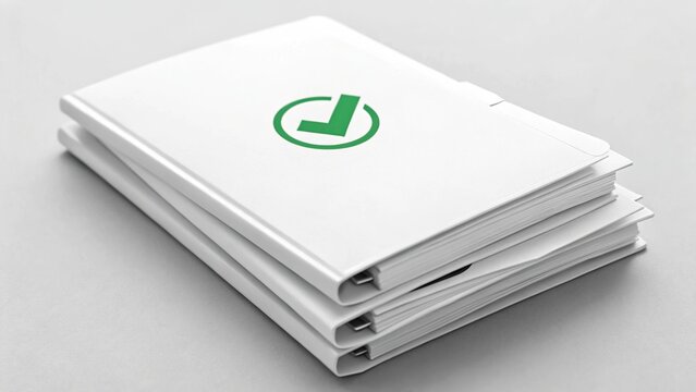 Neatly Stacked White Medical Dossiers with Checkmark Symbol