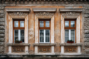 Obraz premium Ornate architectural details on an old building facade