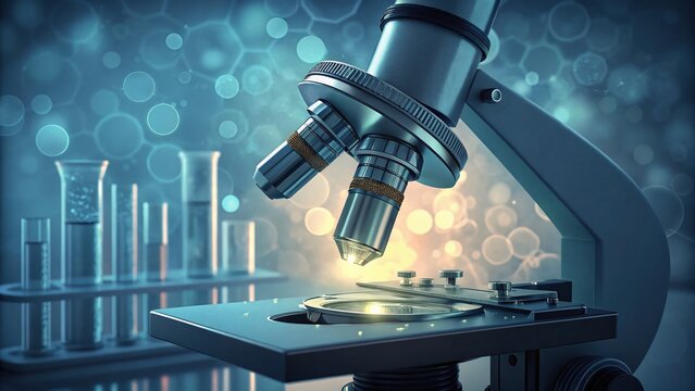Detailed Close-Up of Microscope Lens with Abstract Background