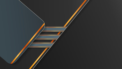 A sleek and modern abstract background featuring dark gray tones with striking orange and white geometric accents and lines. © Arifin