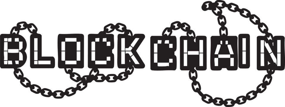 Blockchain typography with chain links black text and decorative chain silhouette high quality
