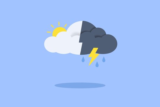 Split cloud illustration contrasting sunny and stormy weather