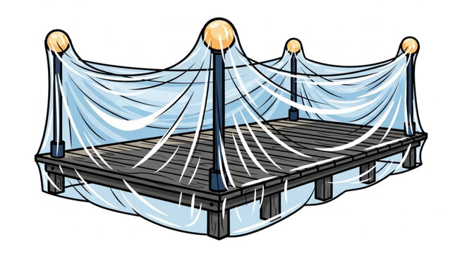 Garden bed covered with protective netting against pests.