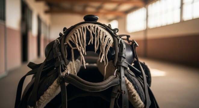 Worn Western Leather Saddle in a Stable