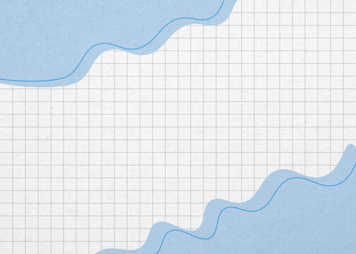 Light blue wavy shapes on blank grid paper background with copy space