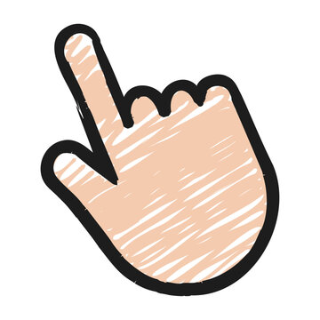 Hand drawn chalk cursor icon isolated on white. Pastel scribble clicker hand, pointer finger, and web navigation element. Vector illustration