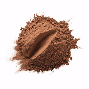 A pile of brown powder with a depression in the center on a white background