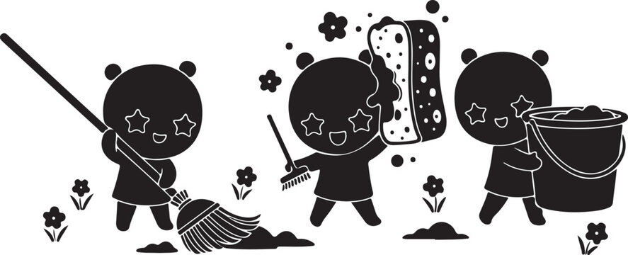 Three ninja pandas in silhouette fighting with swords and a drum, Generative Ai