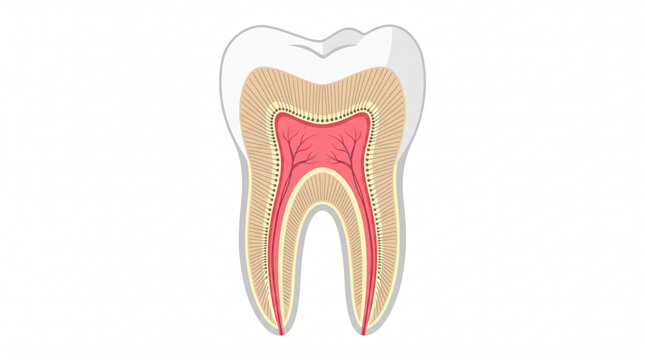 Human tooth anatomy cross section with enamel dentin and pulp layers