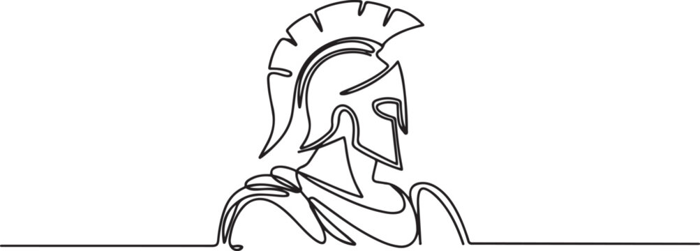 Continuous single line sketch drawing of knight warrior sparta armor protection. one line art icon drawing vector