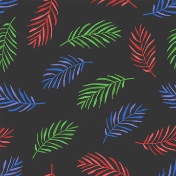 Vector seamless pattern with hand drawn palm leaves. Cute jungle design for textile, backgrounds, wallpaper, wrapping paper, digital prints.