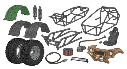 Obraz premium Custom Off-Road Buggy Vehicle Parts and Chassis Set
