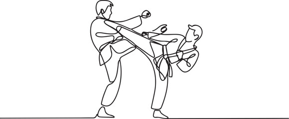 two people close combat karate taekwondo aikido fight practice sport. one line art icon drawing vector © alimon