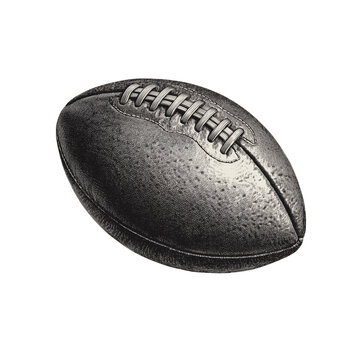 Black and White Ink Drawing of American Football - Athletic Sport Illustration Isolated on Transparent Background (PNG)