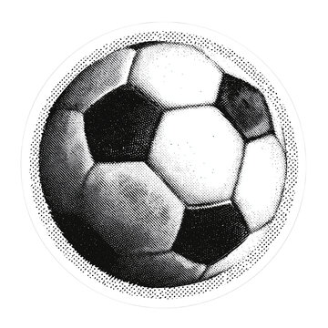 Halftone Soccer Ball Sticker - Black and White Football Illustration Isolated on Transparent Background (PNG)