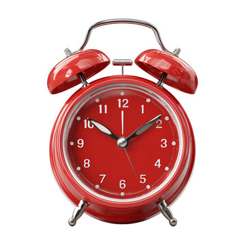 Red Alarm Clock - Simple Bold Color Clip Art Isolated on Transparent Background (PNG)