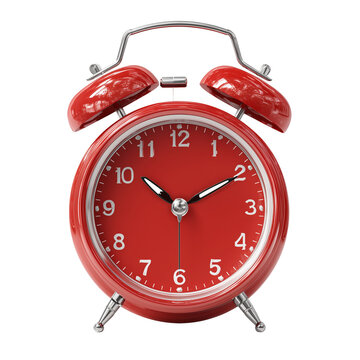 Red Alarm Clock - Simple Bold Color Clip Art Isolated on Transparent Background (PNG)
