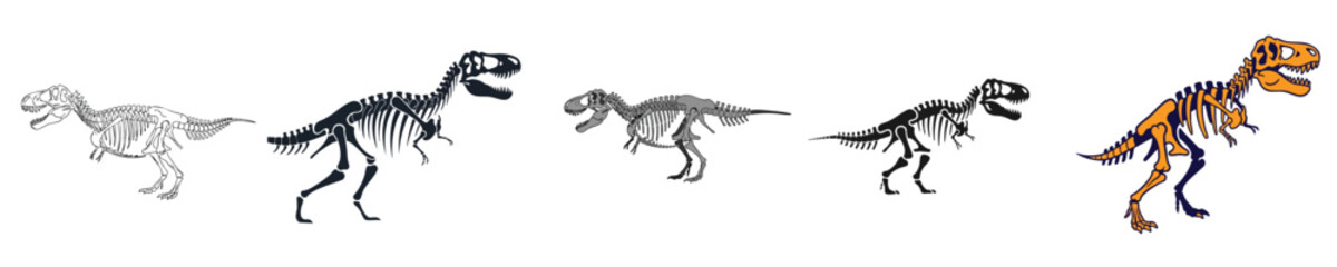 Dinosaur Skeleton Set Tyrannosaurus Rex Fossil Bones Collection Flat Vector Illustration © NineteenVisualStudio