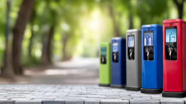 Public Water Refill Stations Positioned Along Scenic Pathway in Green Space