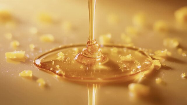 macro shot of yuzu honey dripping slowly over smooth surface