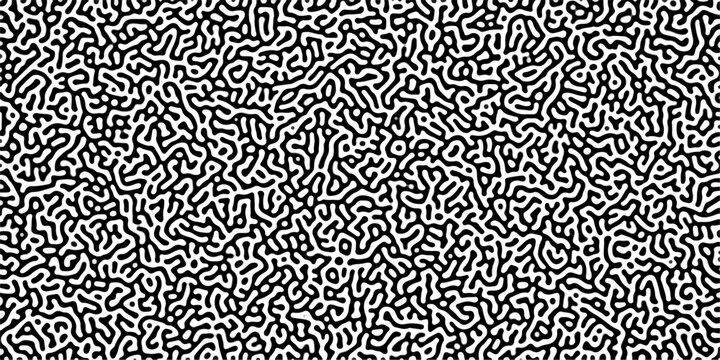 Turing reaction diffusion monochrome seamless pattern with chaotic motion .Linear design with biological shapes. Organic lines in memphis. abstract turing organic wallpaper background .	