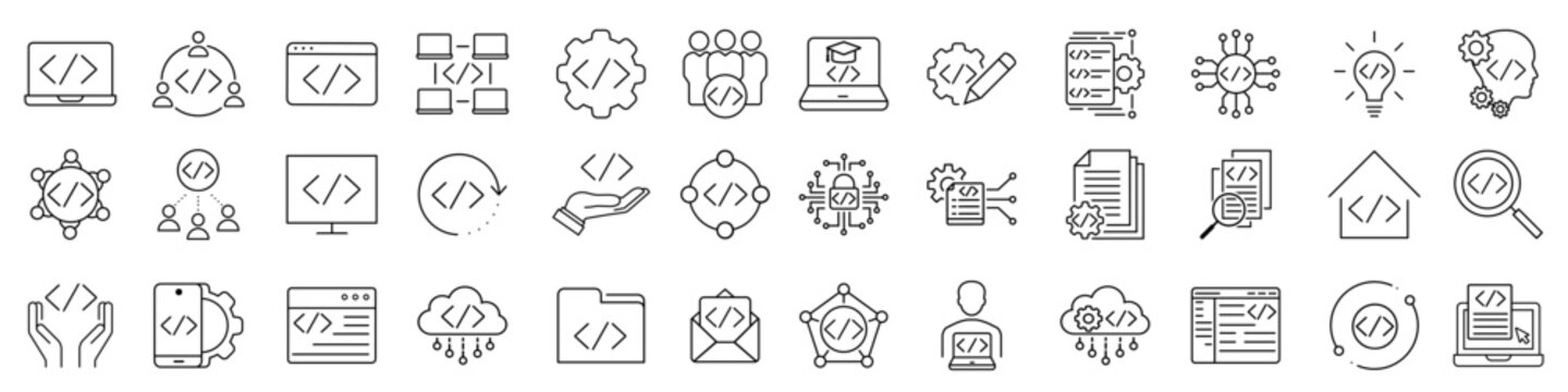 Development icon vector set. Programming Illustration sign collection. Software developer symbol. Program code logo.
