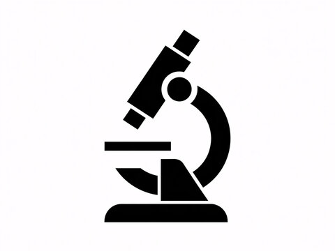 A black and white illustration of a microscope on a plain background for educational or scientific use