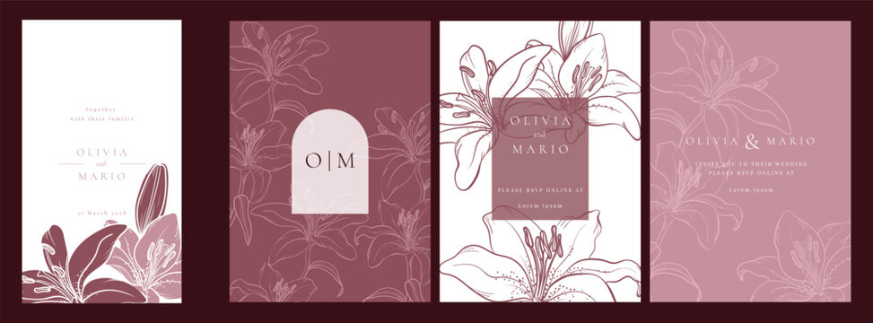 Pastel Luxury Wedding Invitation set,  invite thank you, rsvp modern card Design in line art leaf greenery branches  decorative Vector elegant rustic  plus social media template 