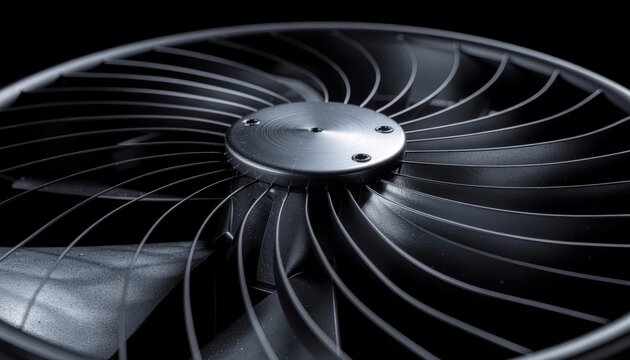Close-up of a Black Cooling Fan with Silver Center.