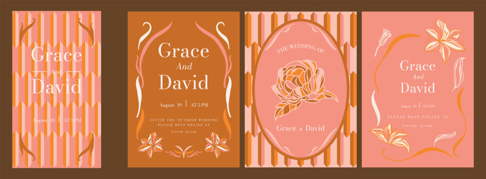 Pink Luxury Wedding Invitation set,  invite thank you, rsvp modern card Design in line art leaf greenery branches  decorative Vector elegant rustic  plus social media template 