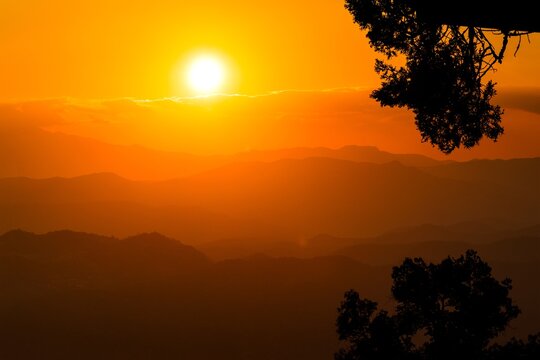 misty sunset in the mountains