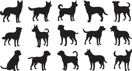 Obraz premium Black silhouettes of dogs in various poses dog silhouettes
