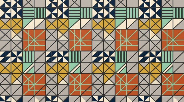 Pola Ubin Geometris Abstrak dengan Palet Warna Retro