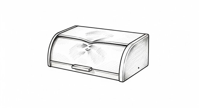 Artistic Black and White Illustration of a Breadbox Isolated on White Background.