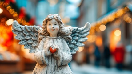 Fototapeta premium Charming Angel Figurine with Heart, Perfect for Holiday Decoration