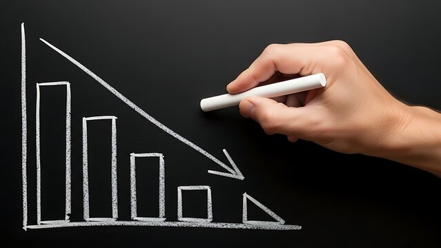 hand drawing decreasing business graph on blackboard with white chalk