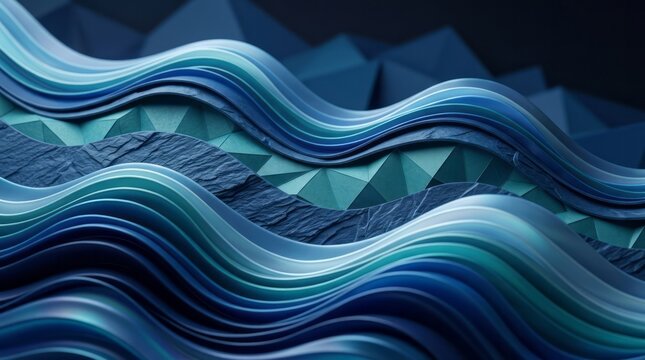 Abstract Paper Waves in Blue Tones Paper Art Waves Blue Tones Teal Creative Design Textured Layered. Concept featuring paper art, waves, blue tones, teal, creative design for professional commercia...