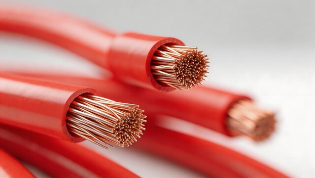 Closeup of red electrical cables